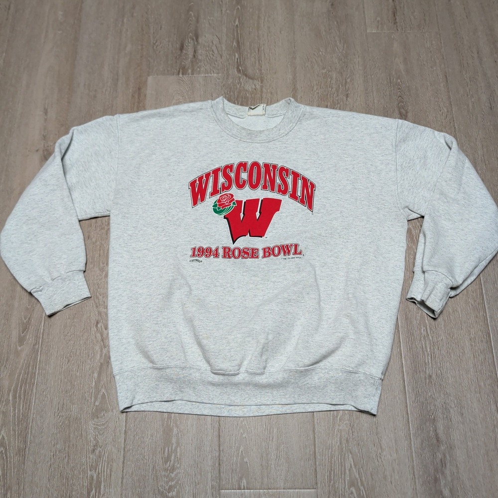Vintage 90s Nutmeg Mills Wisconsin 1994 Rose‎ Bowl Sweatshirt Mens XL Gray USA